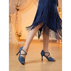 Women's Blue Latin Dance Shoes with Cross-Strap Design - Professional Salsa and Tango Dance Heels