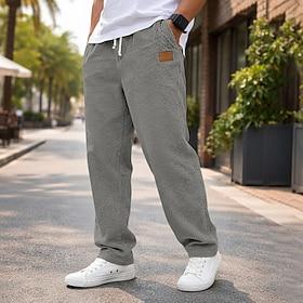 Men's Corduroy Pants Casual Pants Drawstring Straight Leg Solid Color Comfort Full Length Casual Daily Outdoor Vacation Fashion Blue Black Inelastic