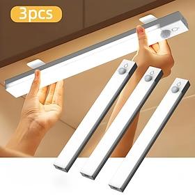 3 Pcs LED Smart Motion Sensor Magnetic Rechargeable Night Lights, Wireless, 3-Color Dimming, Closet, Cabinet, Wine Rack, Bedroom, Bathroom, USB Charging, 10/20