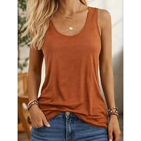 Women's Blouse Plain Casual Sleeveless Scoop Neck Regular Tops Daily Holiday Going out Black White Light Brown Light Grey Summer Spring