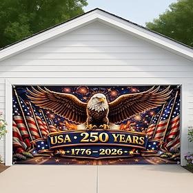 U.S. 250th Anniversary America Garage Door Cover, Patriotic Eagle and Flag Large Garage Door Decorations, Independence Day Outdoor and Indoor Party Decor