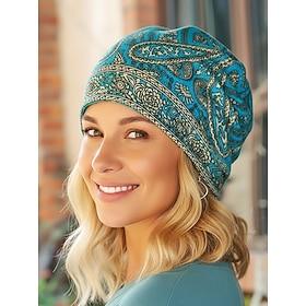 Women's Bohemian Paisley Beanie Hat, Soft Polyester Multi-Color Headwear  Neck Gaiter, Lightweight Vintage Style Accessory for Women, Perfect for Daily Casual,
