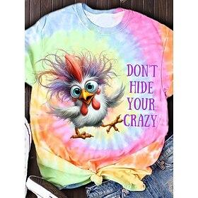 Women's T Shirt Print Graphic Animal Tie Dye Vintage Stylish Classic Short Sleeve Crew Neck Regular Tops Daily Black Red Rainbow Summer Spring