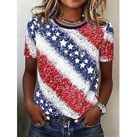 American Independence Day Women's T Shirt Print Graphic Letter American Flag Vintage Stylish Classic Short Sleeve Crew Neck Regular Tops Daily Navy Blue Red /