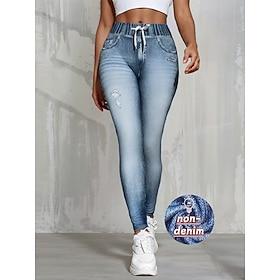 Women's Jeans Leggings Jeggings Vacation Streetwear Basic Full Length Medium Waist Plain Drawstring Pocket Comfy Micro-elastic High Elasticity Daily Home Outdo