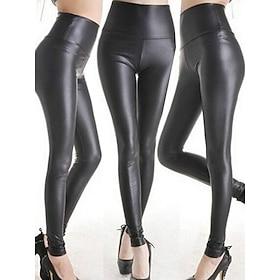 Women's Trousers Leather Pants Leggings Vacation Fashion Streetwear Full Length Ankle-Length High Waist Plain Elastic Waist Comfortable Breathable Stretchy Dai