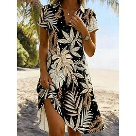 Women's Knee Length Dress Casual Dress Floral Dress Print Dress Fashion Classic Modern Outdoor Beach Vacation Regular Fit Floral Short Sleeve Shirt Collar Blac