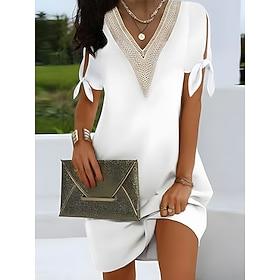 Women's Mini Dress Summer Dress Solid Color Casual Daily Regular Fit Plain Half Sleeve V Neck Black White Pink Sky Blue Summer