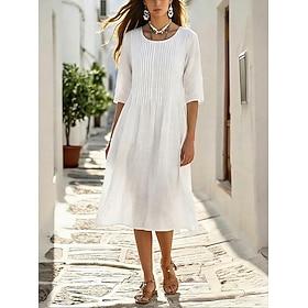 Women's Midi Dress Shift Dress White Dress Casual Dress Swing Dress Basic Casual Daily Outdoor Loose Fit Plain Short Sleeve Crew Neck White Purple Summer Sprin