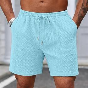 Men's Shorts Casual Shorts Jacquard Textured Plain Comfort Breathable Knee Length Casual Outdoor Beach Vacation Fashion Black White Micro-elastic