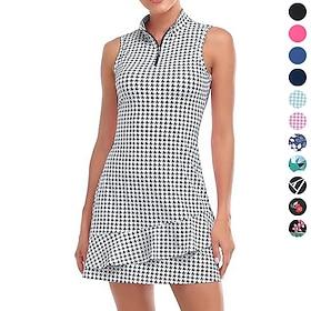 Women's Graphic Solid Colored Tennis Dress Sport Dress Moisture Wicking Breathable Tennis Athletic Running Zip Collar Dress Black WhiteBlack White Tennis Cloth