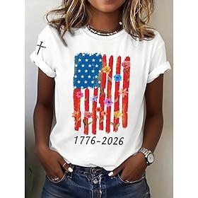 Independence Day American Anniversary Patriotic Women's T Shirt Print Graphic Letter American Flag Stylish Classic Casual Short Sleeve Crew Neck Regular Tops D