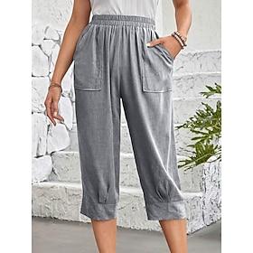 Women's Chinos Vacation Fashion Streetwear Calf-Length High Waist Plain Pocket Elastic Waistband Comfy Comfort Soft Stretchy Outdoor Street Light Gray Wine Nav