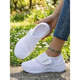 Women's White Breathable Mesh Slip-On Shoes - Lightweight Casual Walking Shoes for Daily Wear, Travel, Gardening  Leisure Activities