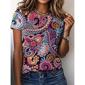 Women's T Shirt Print Floral Graphic Paisley Bohemia Vintage Stylish Short Sleeve Crew Neck V Neck Long Tops Daily Going out Weekend Blue Black Light Green Pur