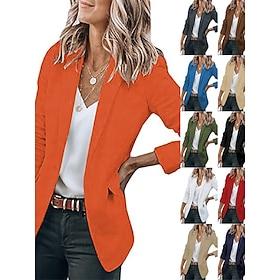 Women's Blazer Comfortable Pocket Fashion Casual Plain Street Daily Wear Going out Weekend Regular Notch Lapel Slim Long Sleeve Outerwear Black White Yellow Sp