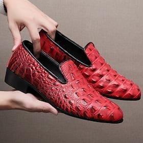 Men's Faux Leather Red Crocodile Print Slip-On Shoes, Stylish and Comfortable for Formal and Casual Occasions