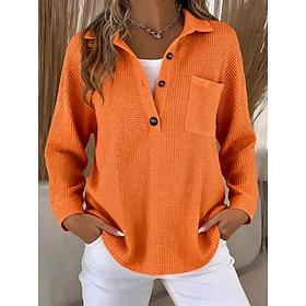 Women's Shirt Waffle Shirt Blouse Pocket Buttons Plain Stylish Classic Modern Long Sleeve V Neck Regular Tops Daily Holiday Going out Black White Yellow Army G