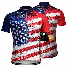 America's 250th Anniversary Independence Day Men's Cycling Jersey Downhill Jersey American Flag Short Sleeve Bike Jersey T Shirt Top with 3 Rear Pockets UV Res