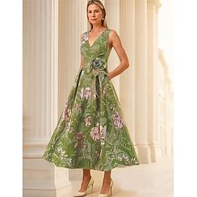 A-Line Ankle Length Cocktail Dresses Party Dresses Elegant Vintage Sleeveless V Neck Wedding Formal Nylon with Pocket