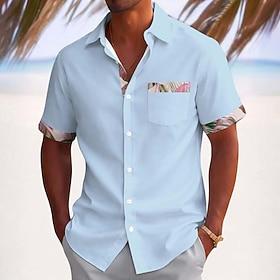 Men's Palm Leaf Tropical Plants Summer Hawaiian Shirt Button Up Shirt Aloha Shirt Short Sleeve Hawaiian Beach Vacation Wear Summer Spring Turndown 3D Print Col