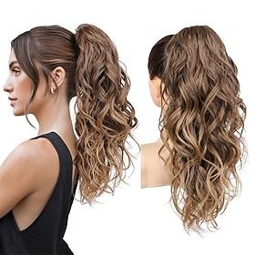 Ponytail Extension, 18 Claw Clip Ponytail Extension Wavy Ponytails Hair Extensions Jaw Clip on Pony Tails Natural Synthetic Hairpiece for Women Daily, Dark Ash
