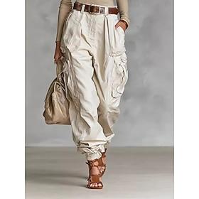 Women's Cargo Pants Chinos Vacation Fashion Streetwear Full Length High Waist Plain Pocket Comfy Soft Comfortable Inelastic Outdoor Street Army Green Black Kha