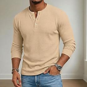 Men's T Shirt Ribbed Knit tee Tee Top Long Sleeve Henley Summer Spring Fall All Seasons Plain Pit Strip Fashion Designer Basic Plain Casual Vacation Street B