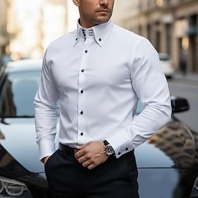 Men's Shirt Spearpoint Collar Shirt Dress Shirt Button Down Shirt Plain Casual Daily Black White Red Dark Navy Long Sleeve Spread Collar Spring Spring Fall C