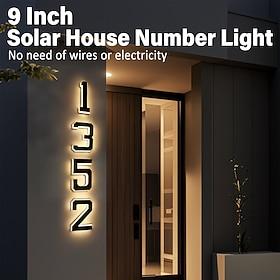 9 Inch Outdoor Solar Wall Address Sign Light, IP44 Waterproof, LED Number Light for Garden, Porch, Villa, Street, Illuminated House Number Plaque, Outdoor Wall