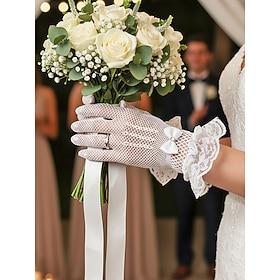 Women's Polyester Lace Fishnet Gloves, Black  White Breathable Stretch Bridal Gloves, Elegant Vintage Sheer Party Gloves for Weddings, Proms, Evening Events  F