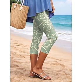 Women's Leggings Vacation Vintage Fashion Capris High Waist Floral Graphic Printing Comfort Soft Breathable Stretchy Casual Daily Office Yellow Blue Brown Gree