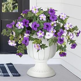 2Pcs Artificial Fake Flowers Plants for Outdoor Decoration, Spring Faux Petunias Silk Flower UV Resistant No Fade Floral for Home Outside Garden Balcony Yard P