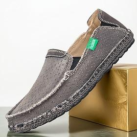 Men's Grey Canvas Slip-On Casual Shoes, Lightweight Comfort Loafers for Daily Commute, Weekend Outings  Everyday Wear
