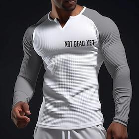 Men's NOT DEAD YET Distressed Slogan Athletic Motivational Fitness Long Sleeve Henley Raglan Shirt Graphic Slim Fit Waffle Knit Textured Gym Workout Casual Dai