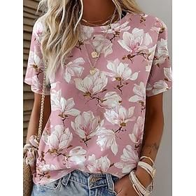 Women's T Shirt Print Floral Graphic Plants Vintage Stylish Classic Short Sleeve Crew Neck Round Neck Regular Tops Daily Weekend Yellow Pink Rainbow Summer Spr