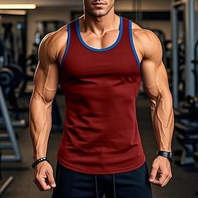 Men's Tank Top Vest Undershirt Sleeveless Shirt Sleeveless Round Neck Summer Solid Color Plain Athletic Color Block Street Casual Sports Black White Wine Top T