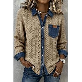 Women's Shirt Buttons Solid Color Vintage Stylish Basic Long Sleeve Shirt Collar Regular Tops Daily Blue Black Pink Khaki Summer Spring Fall