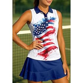 America's 250th Anniversary Independence Day Women's National Flag Tops Sport Shirt Golf Polo Shirt Tank Top Sleeveless Floral Buttons UPF50 UV Resistant High