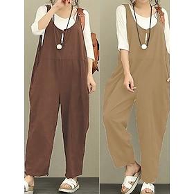 Women's Normal Jumpsuit Active Solid Color Sleeveless Straight U Neck Patchwork Pocket Daily Vacation Loose Fit Black Wine Navy Blue Summer