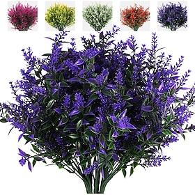8 Bundles Artificial Greenery Lavender Fake Shrubs Flowers UV Resistant Hanging Planter Flora Fence Indoor Outside Decor Wedding Table Flowers Arrangement Bouq