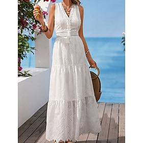 Women's Maxi Dress Lace Dress Sundress White Dress Elegant Fashion Modern Outdoor Vacation Going out Regular Fit Plain Sleeveless V Neck White Summer Spring Fa