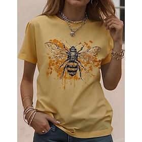 Women's T Shirt Print Graphic Animal Vintage Stylish Classic Short Sleeve Crew Neck Round Neck Long Tops Daily Weekend White Yellow Rainbow Summer Spring