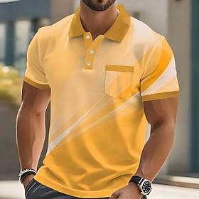 Men's Abstract Geometic Polo Shirts Short Sleeve Polo Shirts Collared Shirts Casual Outdoor Athleisure Daily Wear 3D Print Buttons Spring  Summer Blue Red Purp