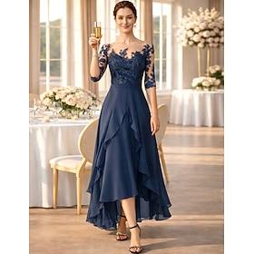 A-Line Ankle Length Party Dress Cocktail Dress Wedding Guest Dress Mother of the Bride Dress Half Sleeve Off Shoulder Elegant High Low Formal Wedding Guest Chi
