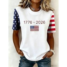 American Independence Day Women's T Shirt Print Graphic Flag American Flag Stylish Classic Casual Short Sleeve Crew Neck Regular Tops Daily White Navy Blue Sum