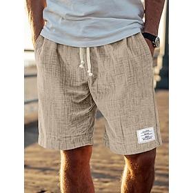 Men's Shorts Summer Shorts Beach Shorts Casual Shorts Drawstring Elastic Waist Solid Color Textured Comfort Knee Length Daily Outdoor Streetwear Fashion Retro