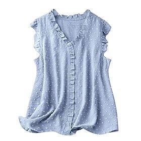 Women's Blouse Camisole Tank Top Ruffle Patchwork Solid Color Elegant Active Vacation Sleeveless V Neck Regular Tops Daily Holiday Going out Yellow Army Green