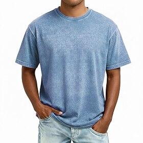 Men's T Shirt Tee Top Cotton Blend T-Shirt Short Sleeve Plain Vintage Streetwear Casual Garment Dyed Washed Distressed Crew Neck Casual Holiday Spring  Summer