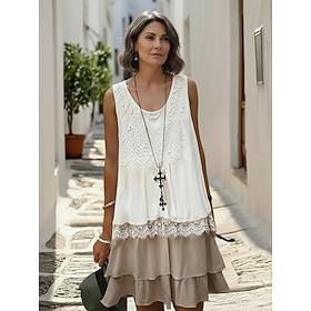 Women's Mini Dress Lace Dress Sundress White Dress Casual Vacation Street Holiday Regular Fit Sleeveless Crew Neck White Summer